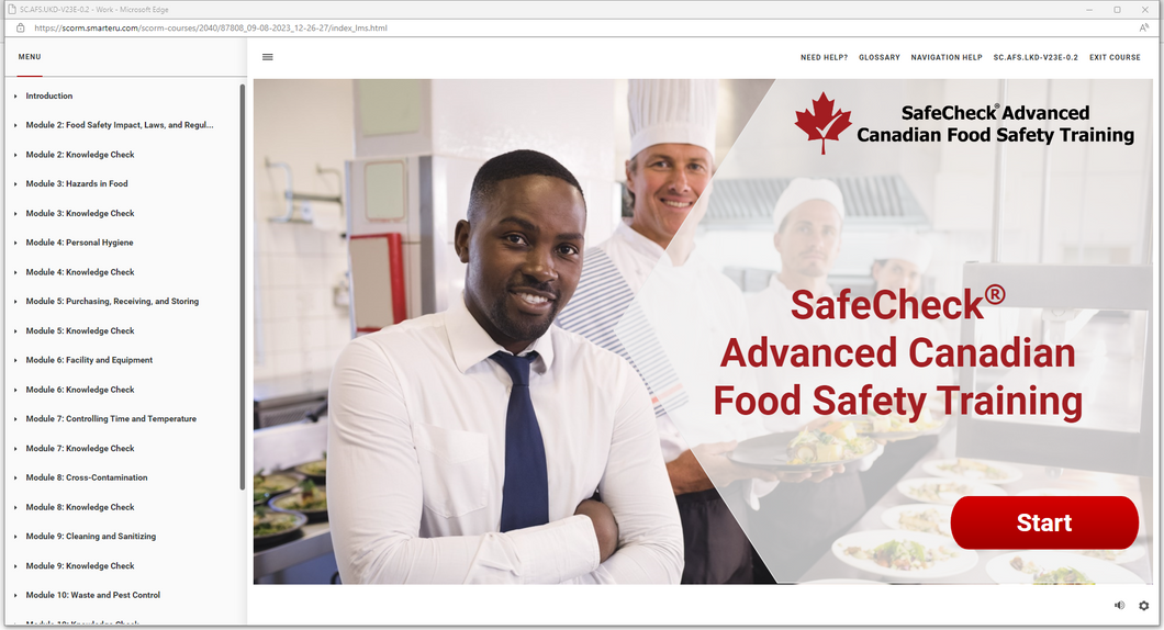 SafeCheck Advanced Food Safety - English Language Version - Online  - Includes Exam