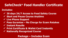 Load image into Gallery viewer, SafeCheck Advanced Food Safety - English Language Version - Online  - Includes Exam